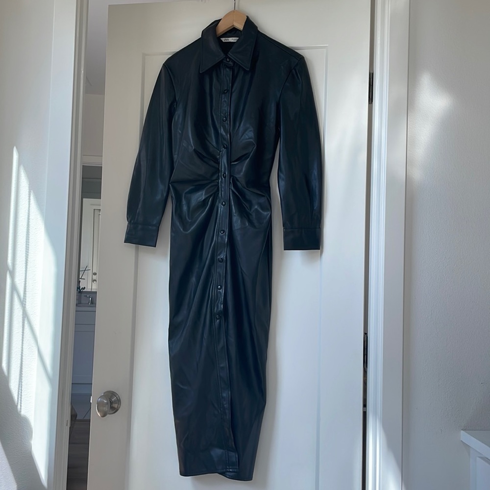Zara black leather long dress size S brand new (with tag on)